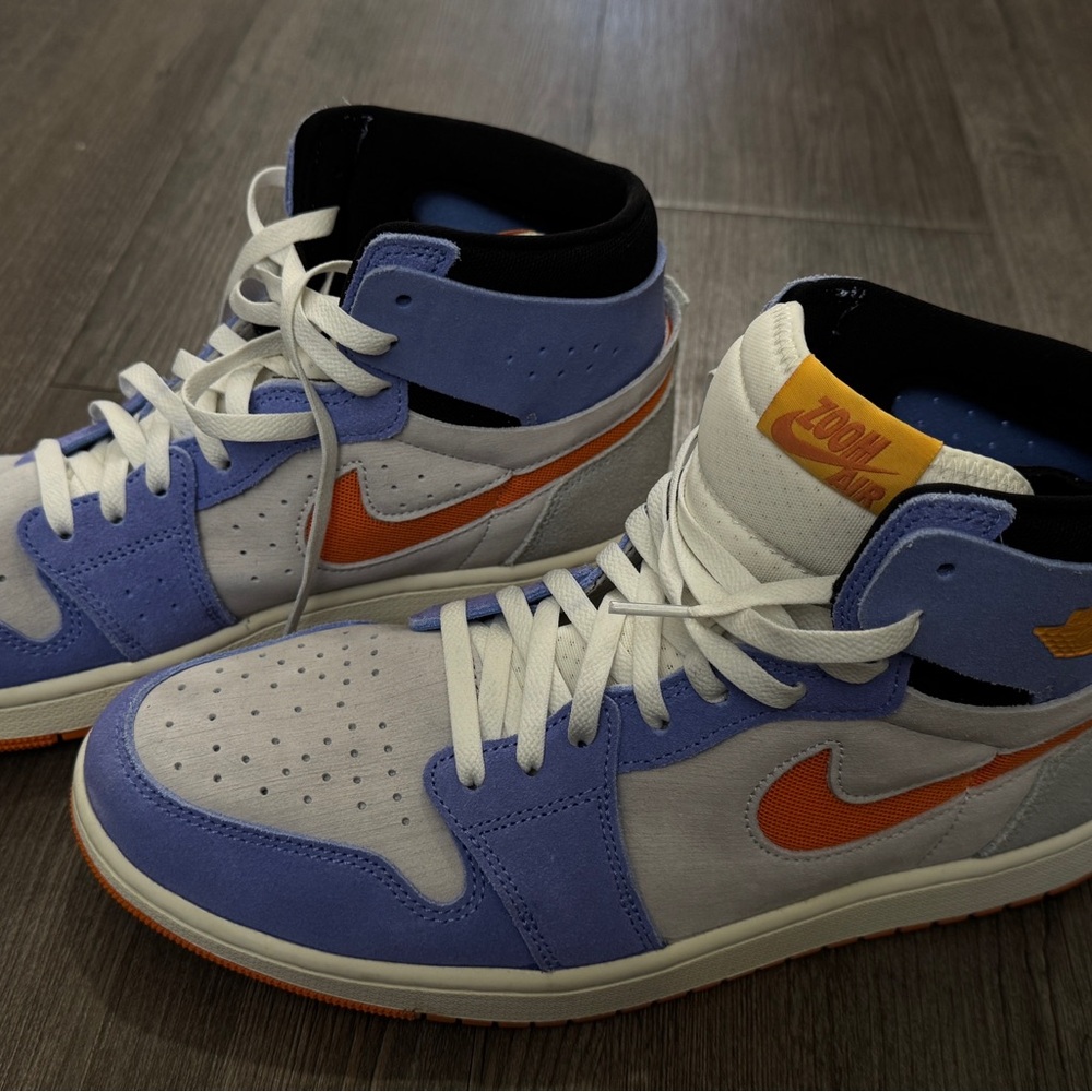 Jordan Men's White and Blue Sneakers with Orange Details
